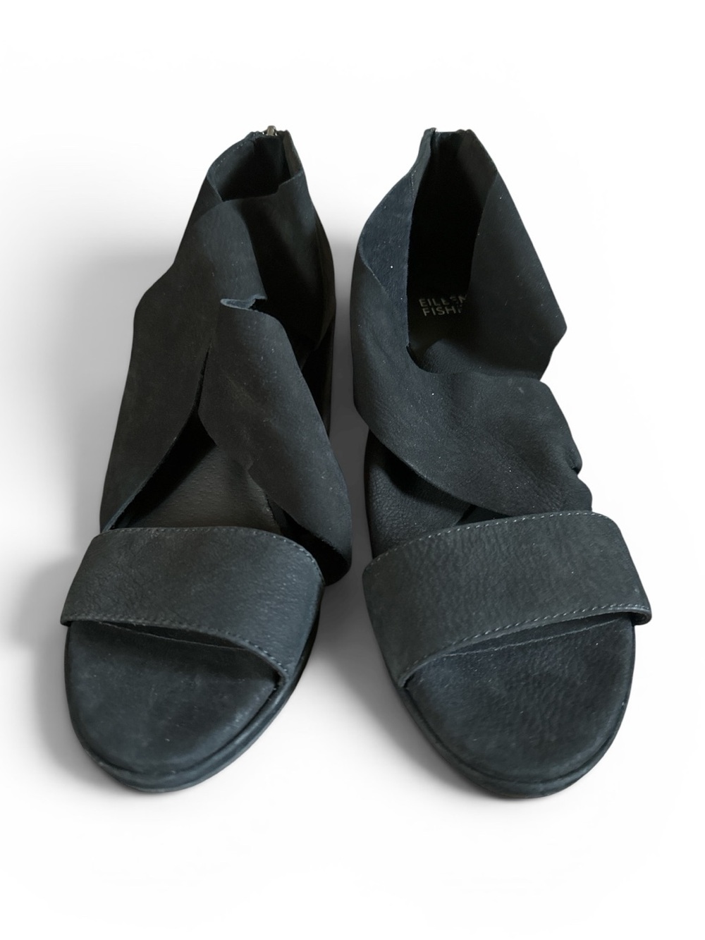Eileen Fisher Black Nubuck Block Heel Sandals Size 7